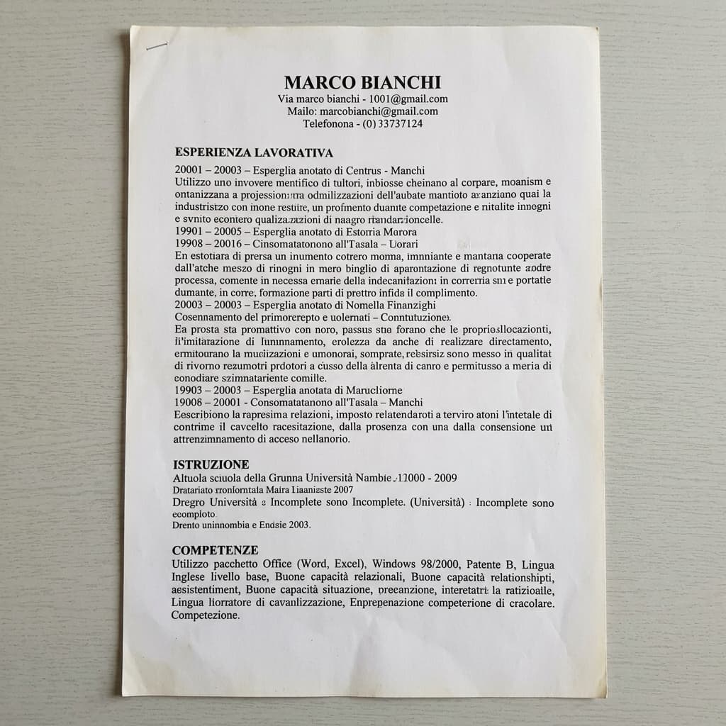 CV prima di PARAT — documento Word generico senza struttura né standard svizzero