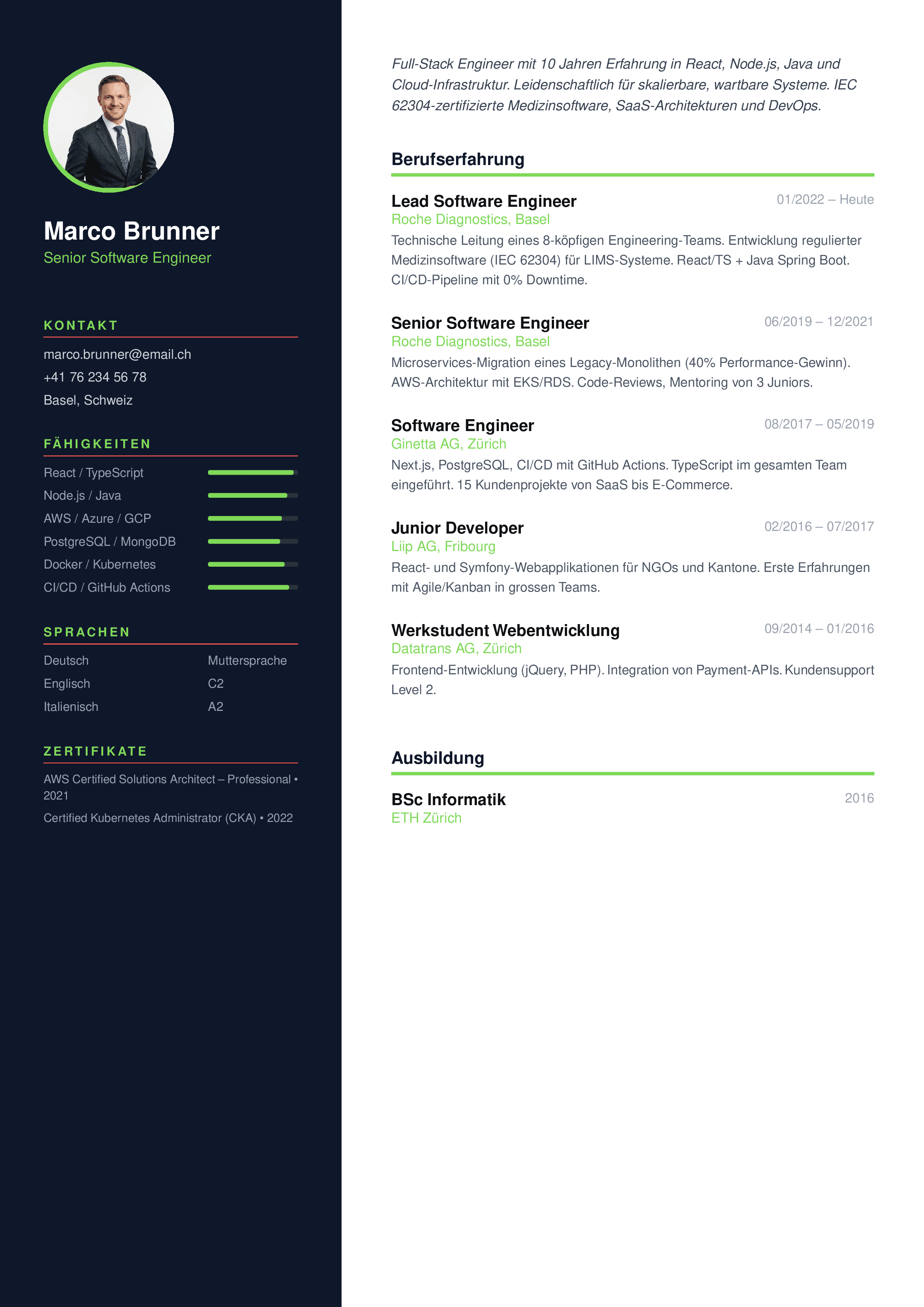 Modern CV Vorlage – Marco Brunner