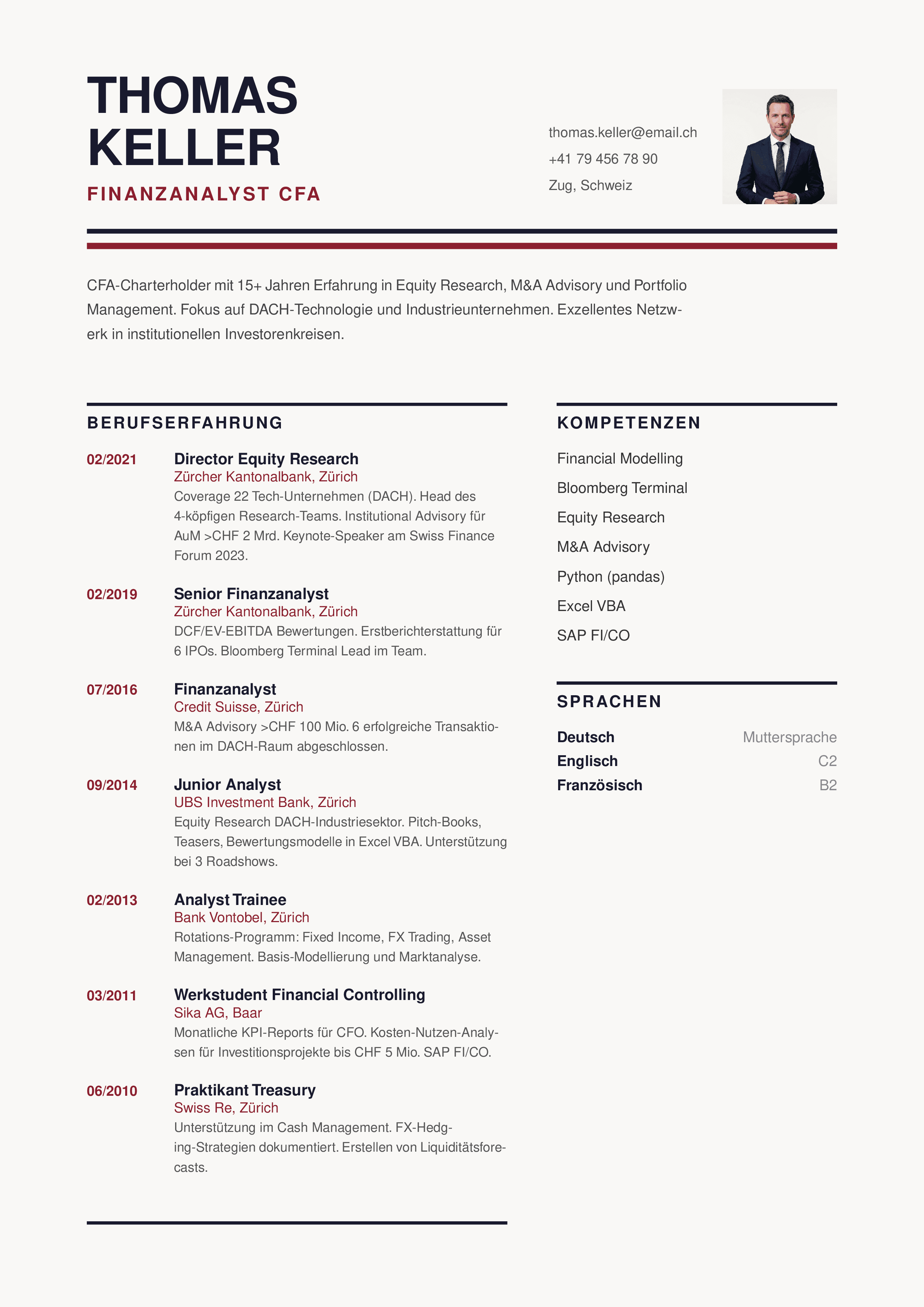 Swiss CV Vorlage – Thomas Keller