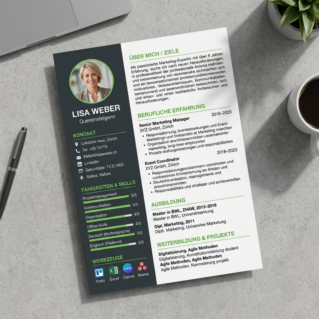Vorschau: Lebenslauf für Quereinsteiger in der Schweiz – mit Kurzprofil und übertragbaren Fähigkeiten
