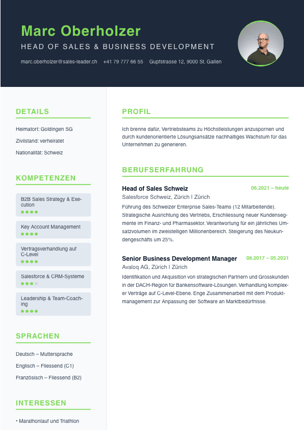 PARAT CV Impact Template — Premium Schweizer Lebenslauf für Führungspositionen, starkes Layout für maximale Wirkung